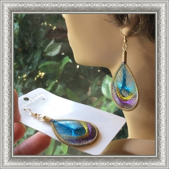 Peacock Thread Hoop Earrings - Picture 4 of 4